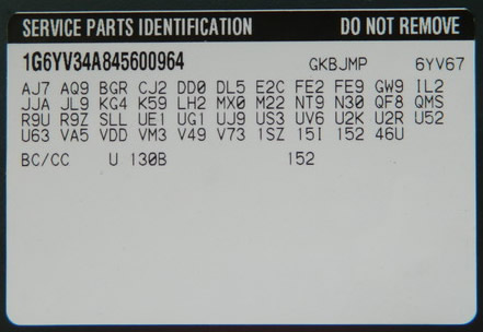 2004 Cadillac XLR #964 Build Sticker