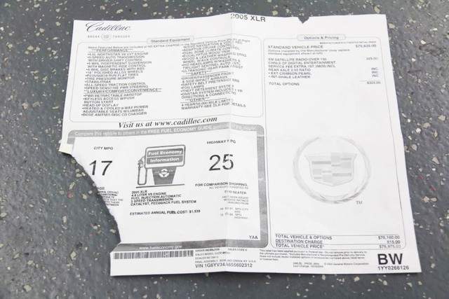 2005 Cadillac XLR - Number 2312 Window Sticker