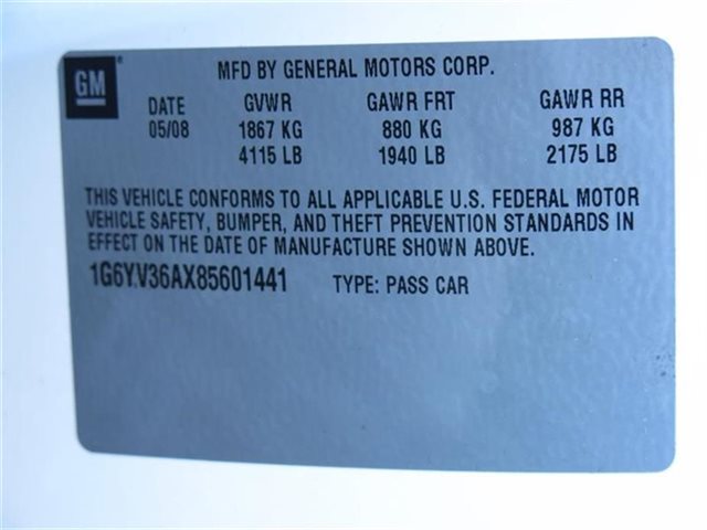 2008 Cadillac XLR #1441 Build Tag