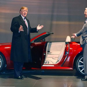 Donald Trump, Bob Lutz, and Cadillac XLR-V at New York Auto Show
