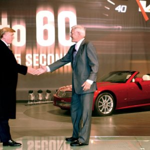 Donald Trump, Bob Lutz, and Cadillac XLR-V at New York Auto Show