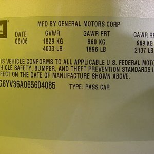 2006 XLR Manufacturer Label