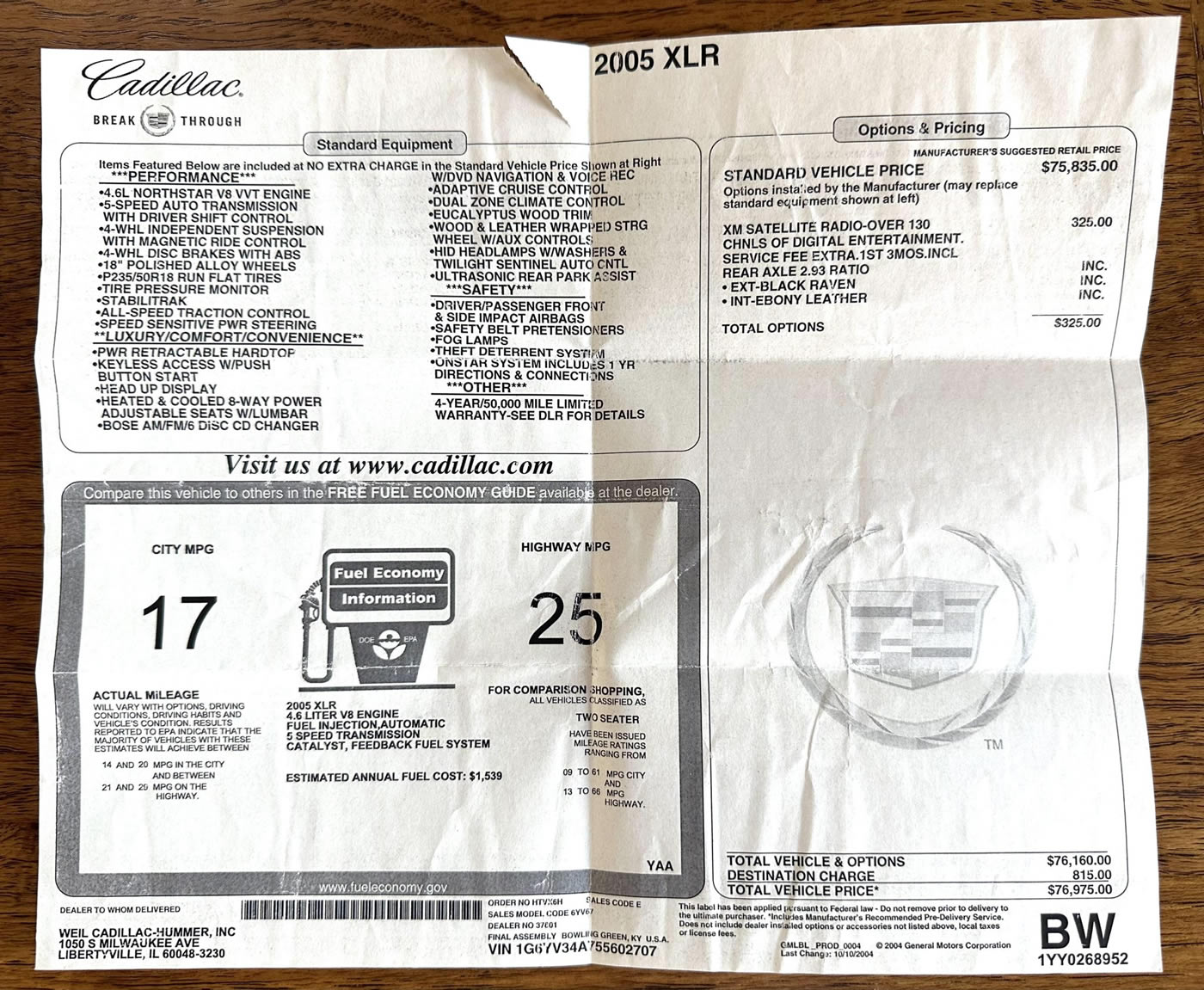 2005 Cadillac XLR in Black Raven