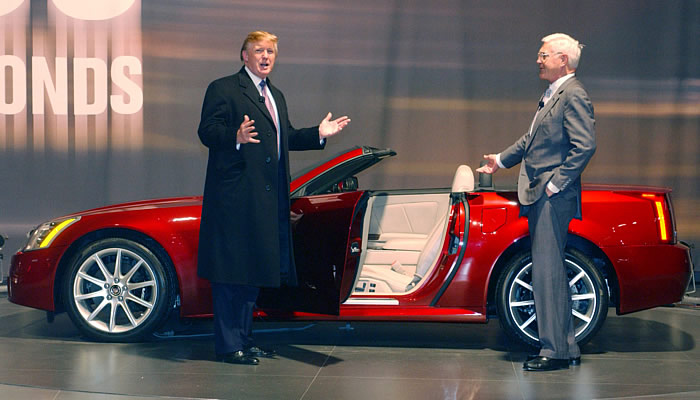 Donald Trump, Bob Lutz, and Cadillac XLR-V at New York Auto Show