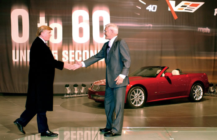 Donald Trump, Bob Lutz, and Cadillac XLR-V at New York Auto Show