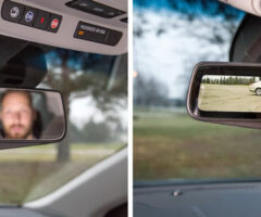 Cadillac's prototype rearview mirror capable of live-streaming an image from a camera mounted on the rear of a vehicle Tuesday, December 9, 2014 in Warren, Michigan. (Photo by Rob Widdis for General Motors)
