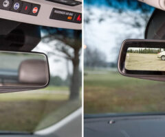 Cadillac's prototype rearview mirror capable of live-streaming an image from a camera mounted on the rear of a vehicle Tuesday, December 9, 2014 in Warren, Michigan. (Photo by Rob Widdis for General Motors)