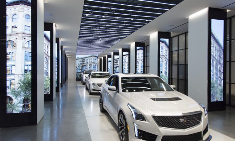 CTS-V, CT6, and XT5 vehicles will be stationed on the runway inside. Copyright Gensler